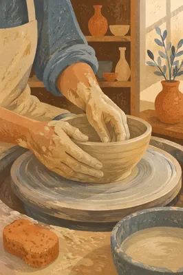 Hands Shaping Clay on Pottery Wheel