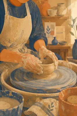Hands Shaping Clay on Pottery Wheel