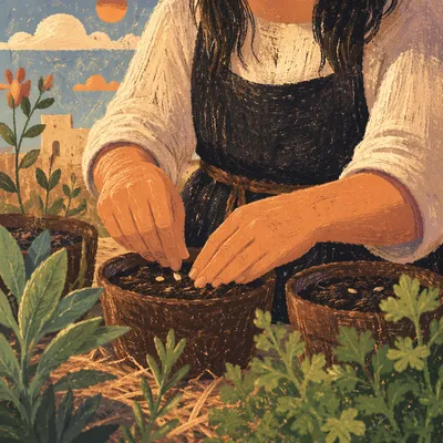 Hands Planting Seeds in Garden Pots