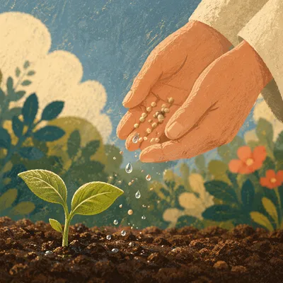 Hands Planting Seeds in Morning Garden Soil