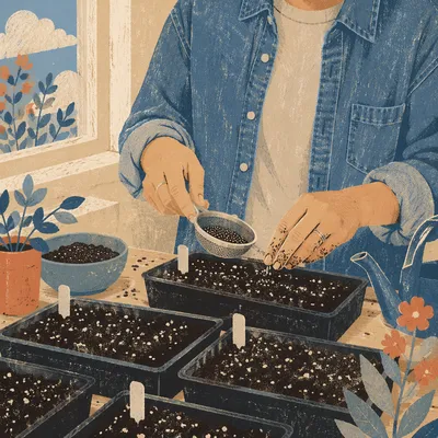 Gardener Hands Planting Seeds in Trays