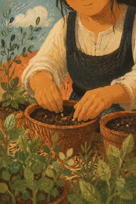 Hands Planting Seeds in Garden Pots