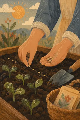Hands Planting Seeds in Morning Garden