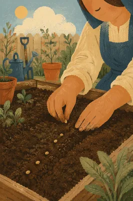 Hands Planting Seeds in Spring Garden