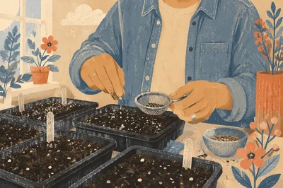 Gardener Hands Planting Seeds in Nursery Trays