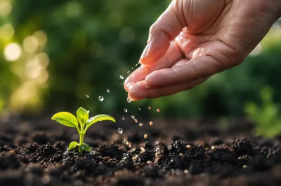 Hands Planting Seeds in Morning Garden