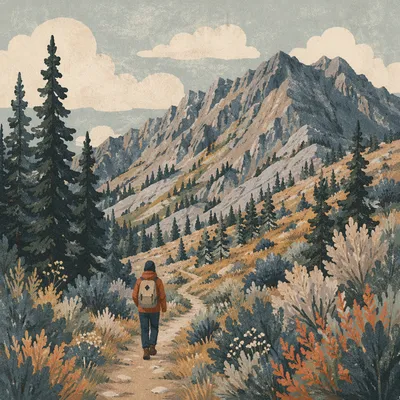 Lone Hiker on Mountain Trail