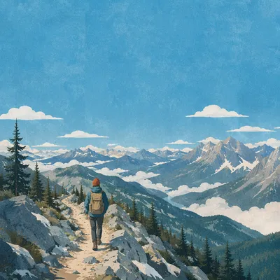 Lone Hiker on Alpine Ridge Trail