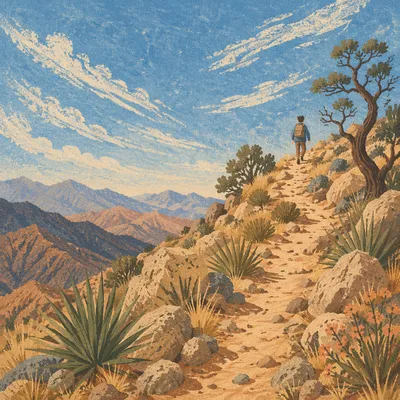 Lone Hiker on Desert Mountain Trail