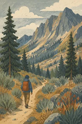 Lone Hiker on Mountain Trail