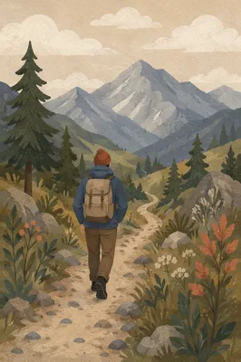 Solitary Hiker on Mountain Trail