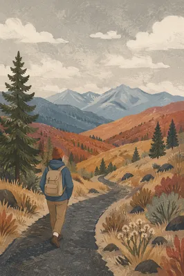 Lone Hiker on Mountain Trail