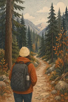 Lone Hiker on Quiet Forest Trail
