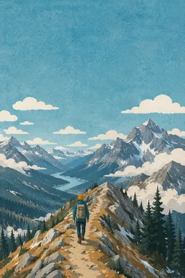 Lone Hiker on Alpine Ridge Trail
