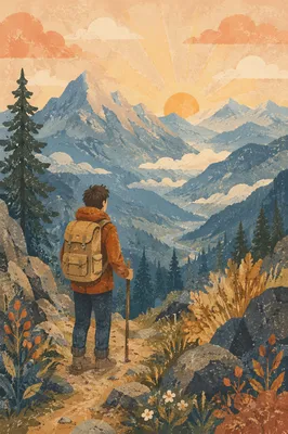 Reflective Hiker Overlooking Mountain Valley