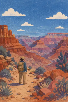 Lone Hiker Overlooking Vast Desert Canyon