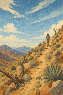Peaceful Desert Mountain Hiking Journey