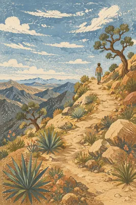 Lone Hiker on Desert Mountain Trail