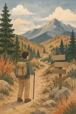 Solo Hiker on Mountain Trail Overlook