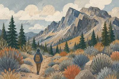 Lone Hiker on Mountain Trail