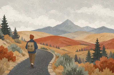 Lone Hiker on Mountain Trail