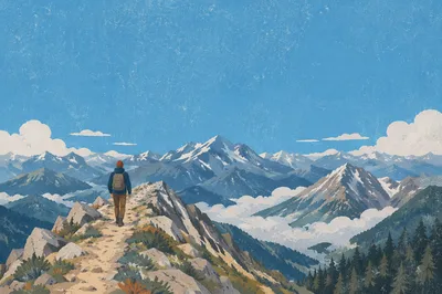 Lone Hiker on Alpine Ridge Trail