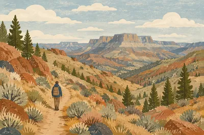 Lone Hiker on Mountain Trail