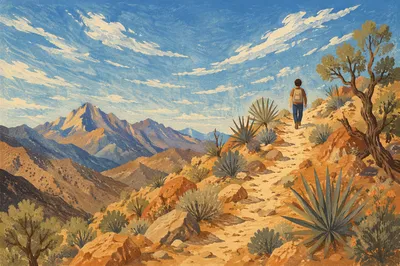 Lone Hiker on Desert Mountain Trail