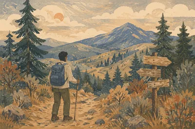 Solo Hiker on Mountain Trail View