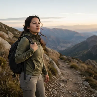 Hiker Overlooking Misty Mountain Valley