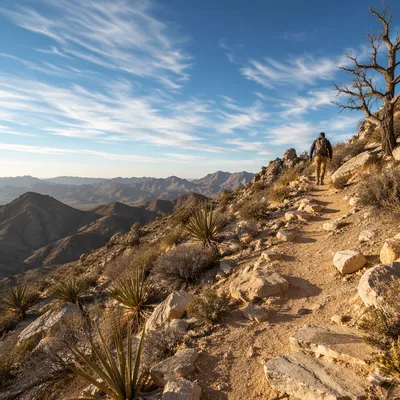 Lone Hiker on Desert Mountain Trail