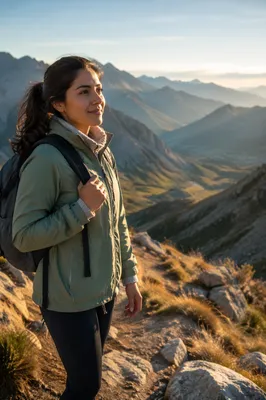 Woman on Mountain Trail at Golden Hour