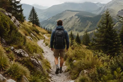 Lone Hiker on Mountain Trail