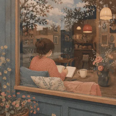Quiet Journaling by a Coffee Shop Window