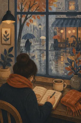 Rainy Morning Journaling by Cafe Window