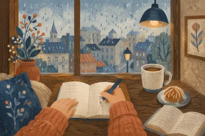 Rainy Morning Coffee Shop Journaling