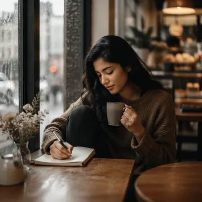 Reflective Journaling by Coffee Shop Window