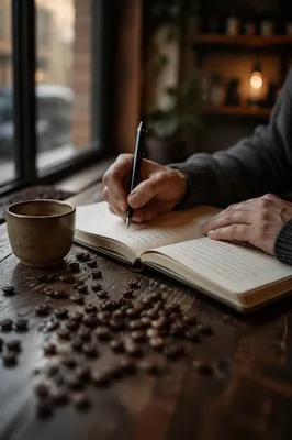 Morning Journaling at Cozy Coffee Shop Window