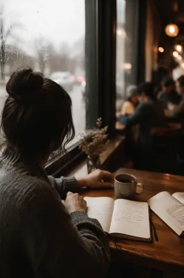 Quiet Morning Journaling by Rainy Café Window