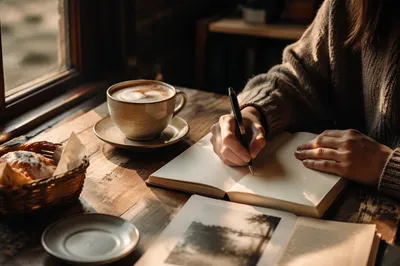 Quiet Journaling at Cozy Coffee Shop Window