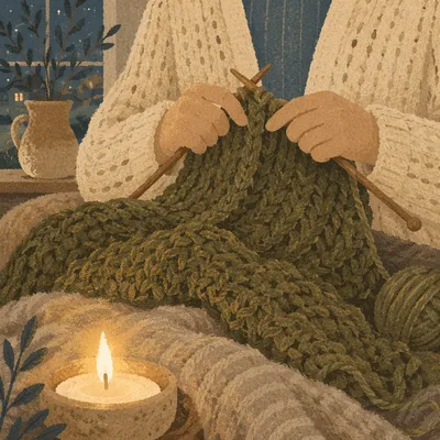 Cozy Evening Knitting Olive Blanket