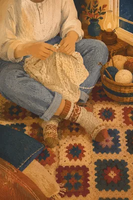 Cozy Evening Knitting with Warm Yarn