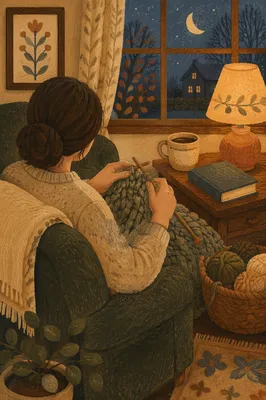 Cozy Evening Knitting by Window
