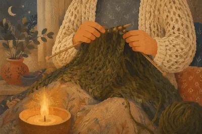 Cozy Evening Knitting Olive Blanket