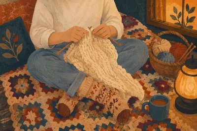 Cozy Evening Knitting with Warm Indoor Light