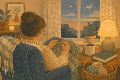 Cozy Evening Knitting by the Window