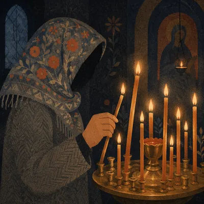 Candle Prayer in a Dark Church