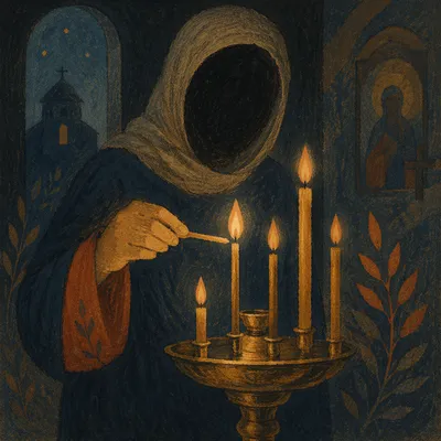 Candle Lighting in a Quiet Dark Chapel