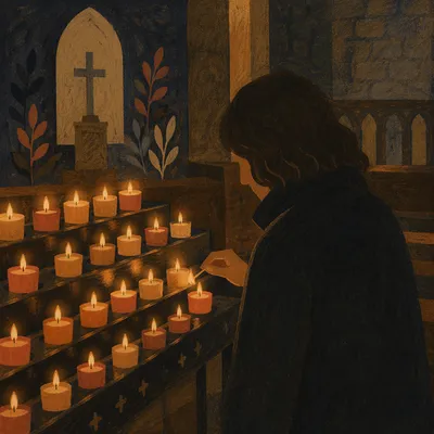 Quiet Candle Prayer in Dark Church