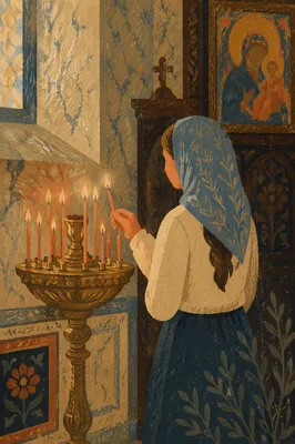 Person Lighting Candle in Historic Church